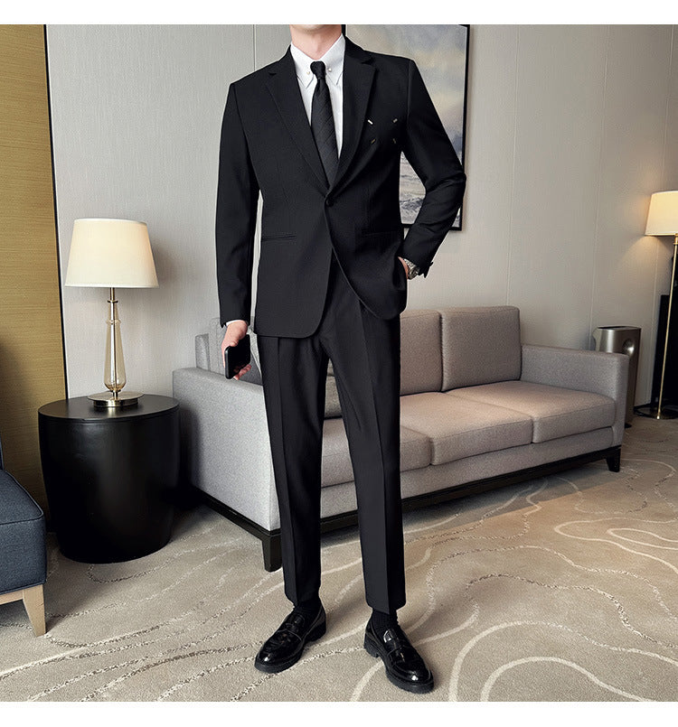 Slim-fit Thin One Button Casual Suit Jacket Men's Two-piece Suit