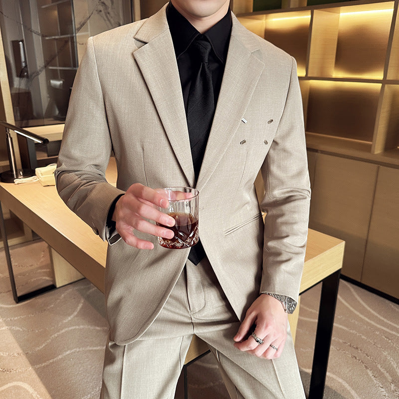 Slim-fit Thin One Button Casual Suit Jacket Men's Two-piece Suit