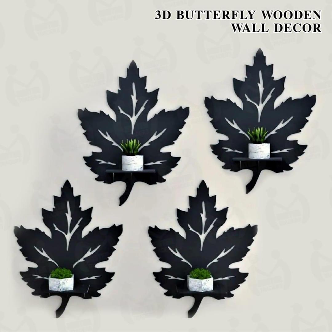 Black 3D Leaf Wall Shelves Set of 4 – MDF Decorative Wall Decor