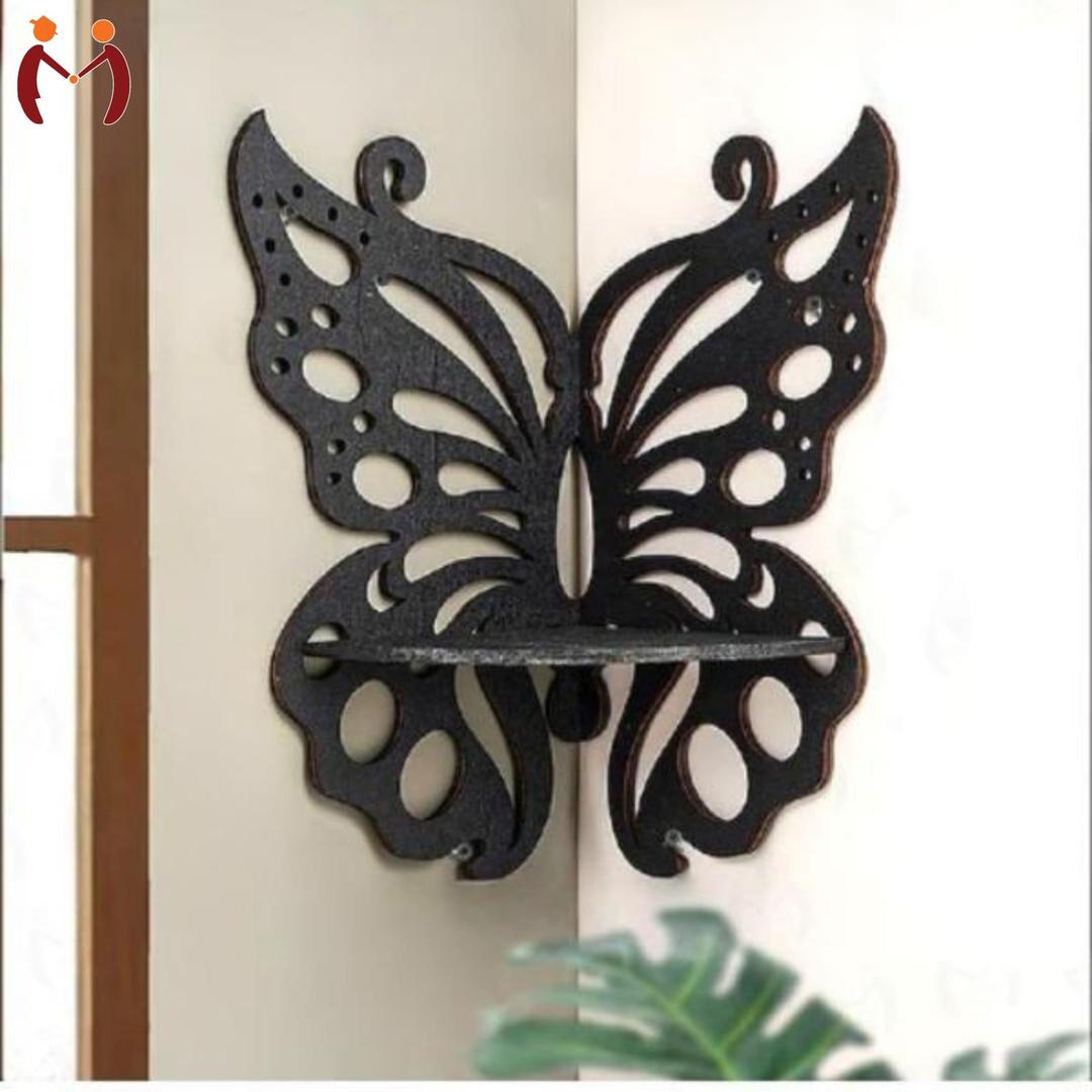 Butterfly Wall Shelf Black MDF – Decorative Small Space Wall Decor
