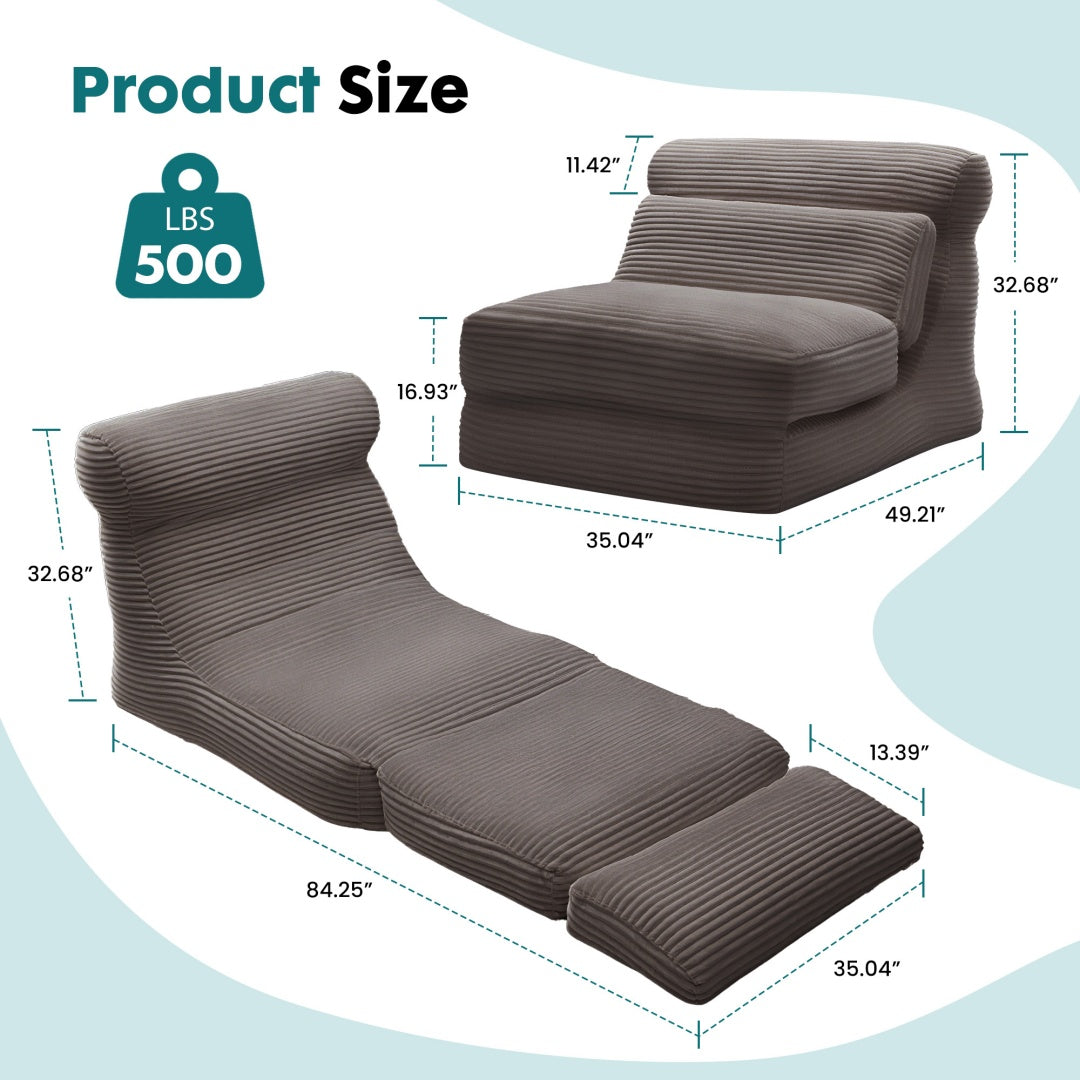 Folding Sofa Bed, Convertible Comfy Sleeper Chair With Back Support, Foldable Floor Sofa Bed Couch