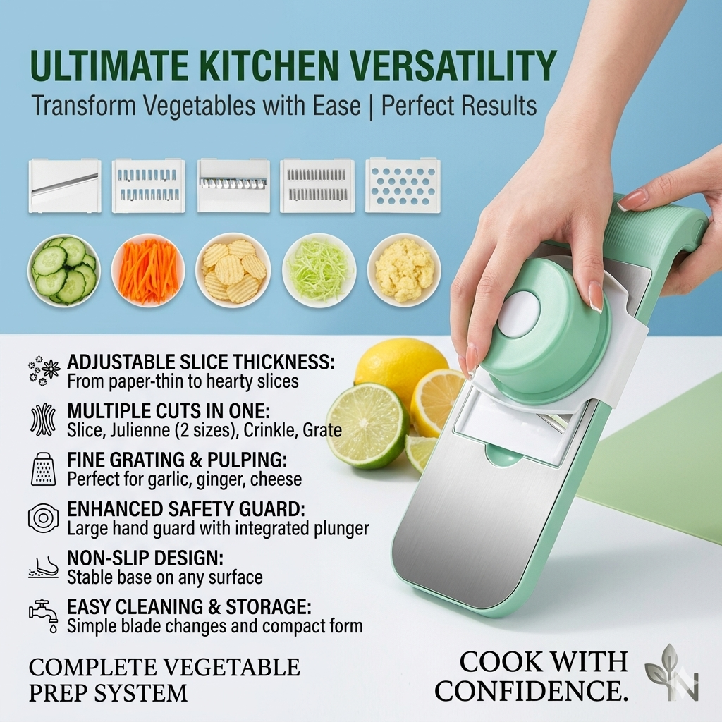 5-in-1 Manual Vegetable Slicer Cutter – 5 Blades & Collection Basin