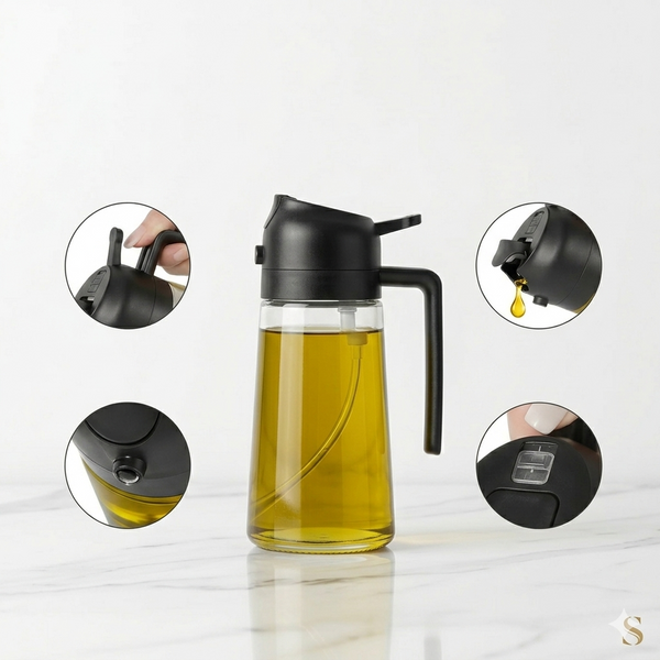 2-in-1 Oil Spray Bottle Glass – Spray & Pour Kitchen Accessory