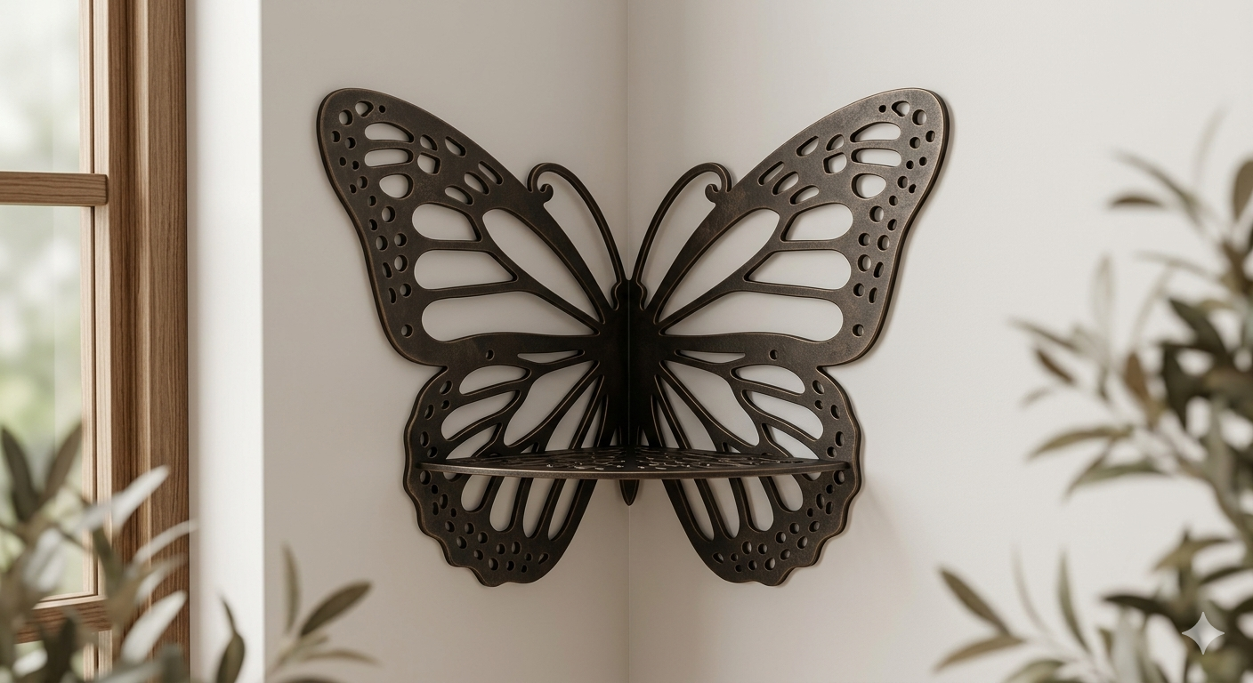 Butterfly Wall Shelf Black MDF – Decorative Small Space Wall Decor