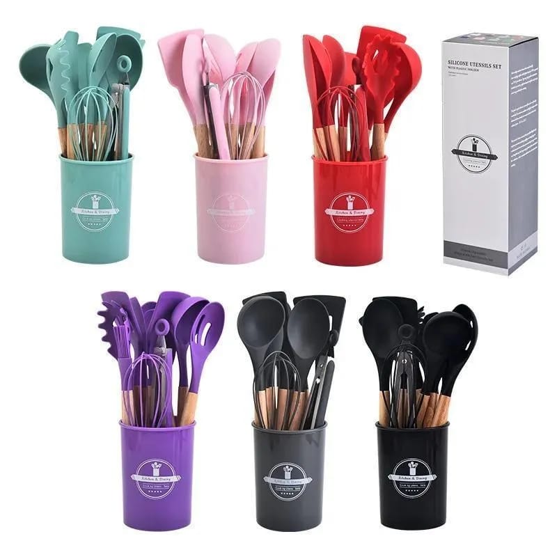 Silicone Kitchen Utensil Set 12 Pcs – Whisk, Ladle, Brush & More