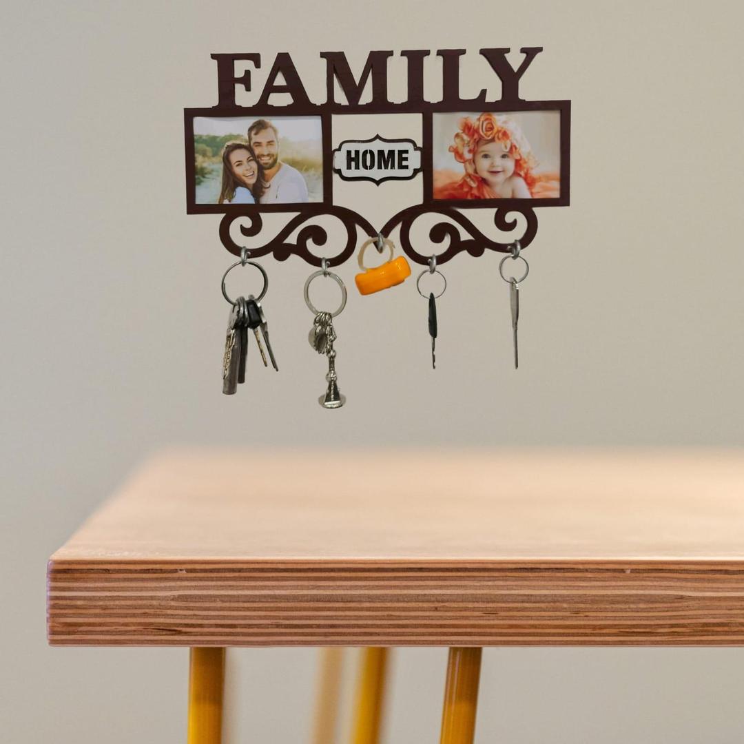 Family Wall Art Key Holder – Brown MDF 5-Piece Set