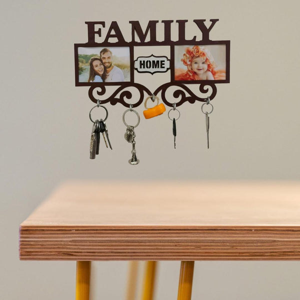 Family Wall Art Key Holder – Brown MDF 5-Piece Set