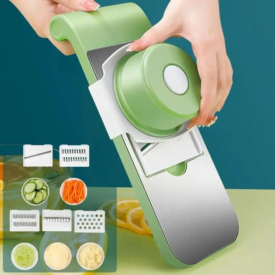 5-in-1 Manual Vegetable Slicer Cutter – 5 Blades & Collection Basin