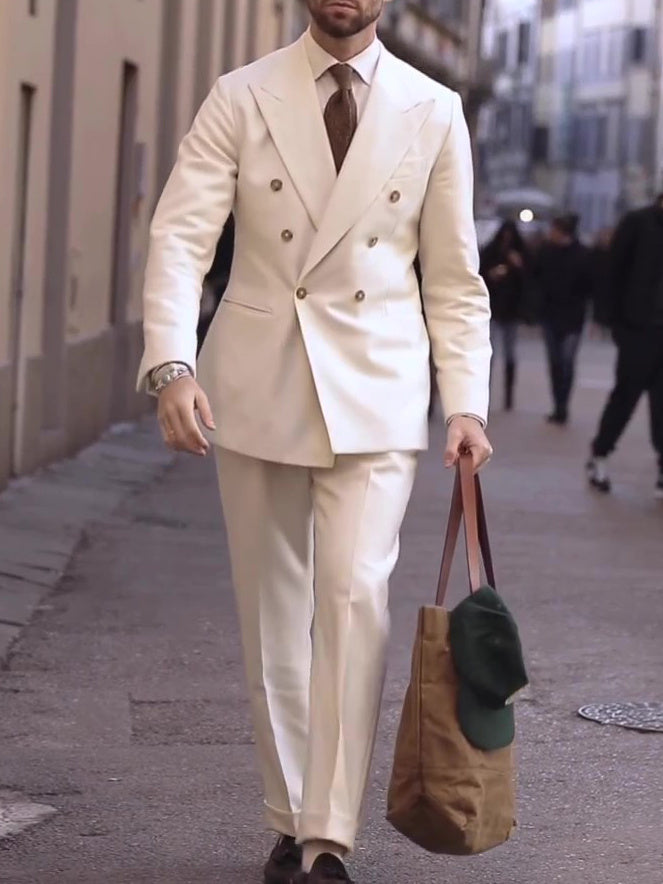 Cream Double-Breasted Men's Suit