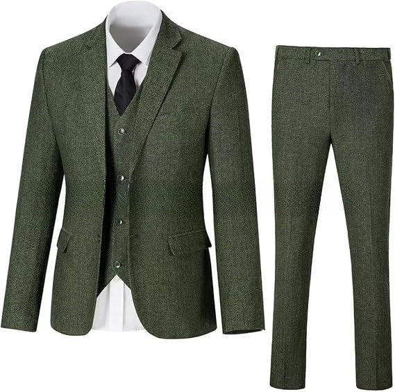 Men's Herringbone Pattern Slim Three Pieces Work Suit