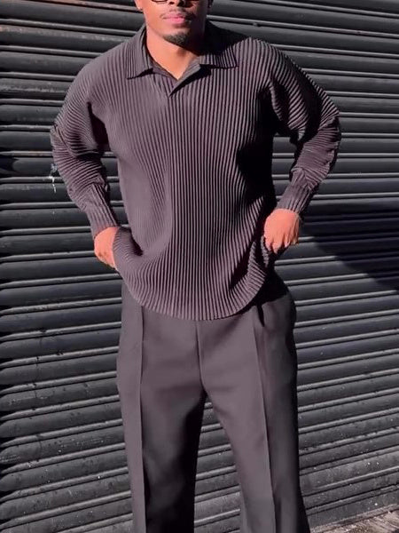 Men's Casual Pleated Long-sleeved Top