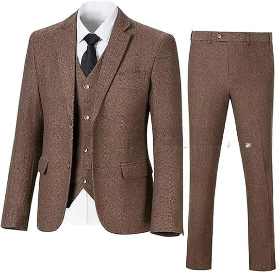 Men's Herringbone Pattern Slim Three Pieces Work Suit
